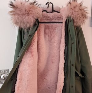 Pink fur hood parka